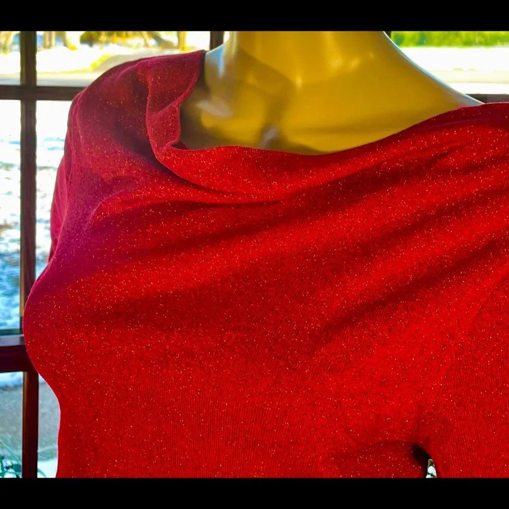▪️PRESTON & YORK▪️Gold Shimmer Red Silk Blend Boat Neck Top - Picture 3 of 4